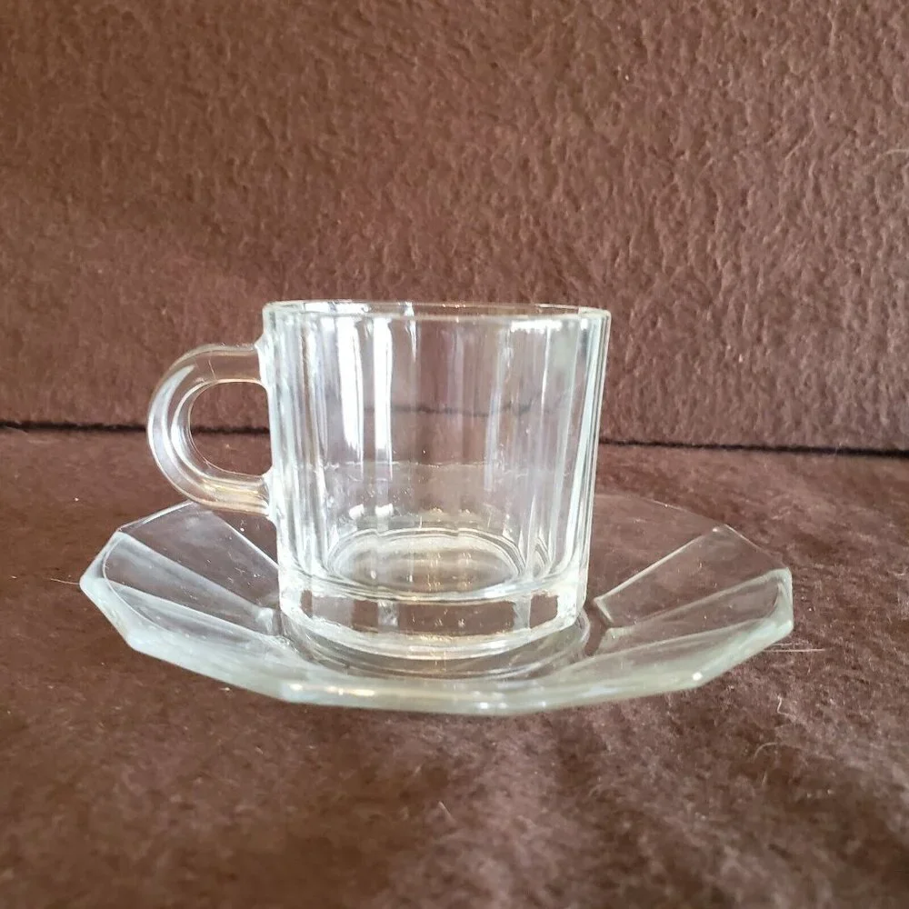 Bormioli‎ Rocco ITALY Clear Demitasse Espresso Cups & Saucers SET 4